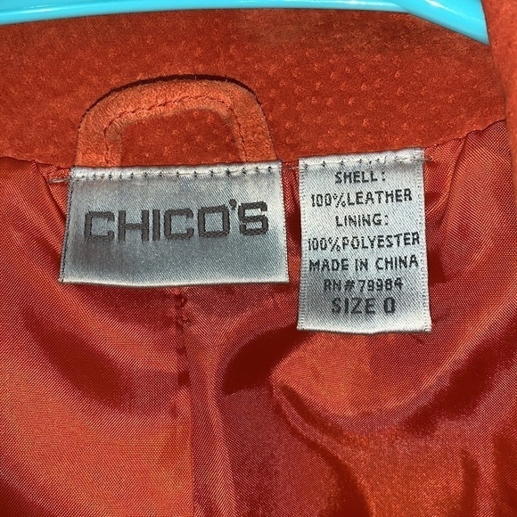 CHICO’S Orange Leather 2 Button 2 Pocket Jacket with Polyester Lining Size 0 - Picture 3 of 4